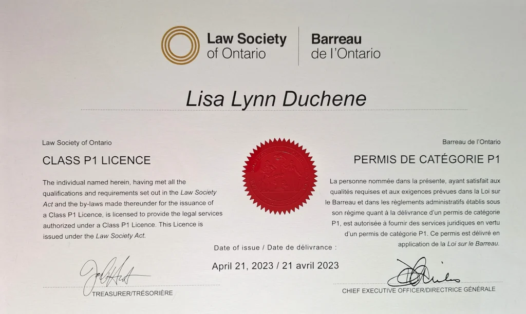 Law Society of Ontario P1 Licence